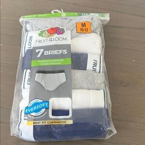 Fruit of the Loom boy’s Briefs - White, Gray, Navy. Medium 10/12. 7 pair